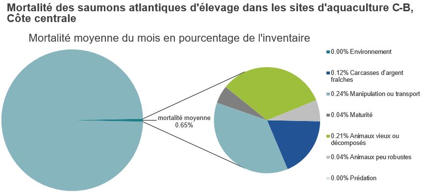 Mortalité des saumons atlantiques d'élevage dans les sites d'aquaculture C-B, Côte centrale 