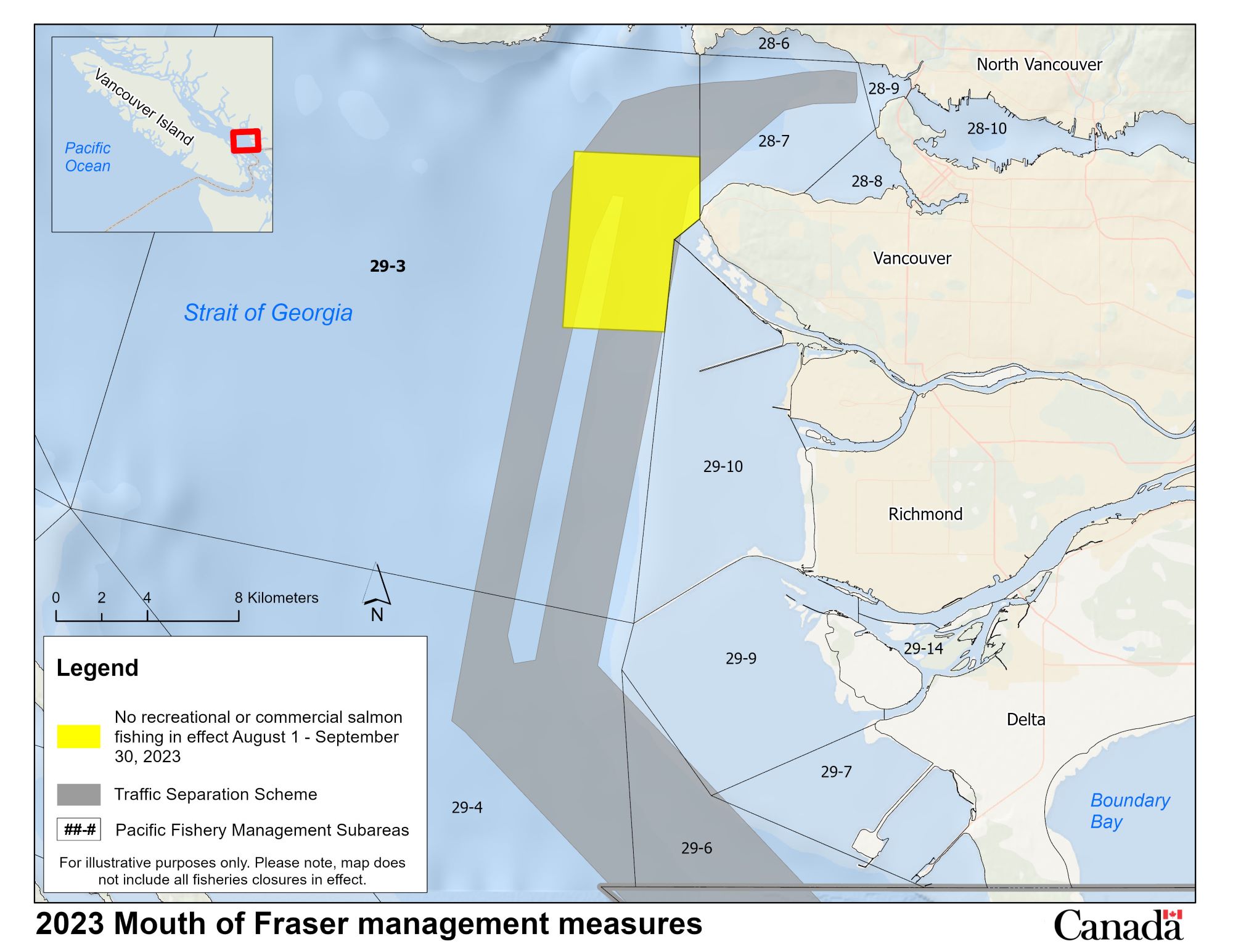 Map of management measures in the Mouth of the Fraser River to support Southern Resident killer whale recovery