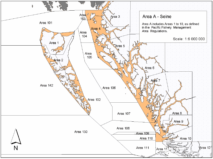 Commercial salmon fishing area map Area A