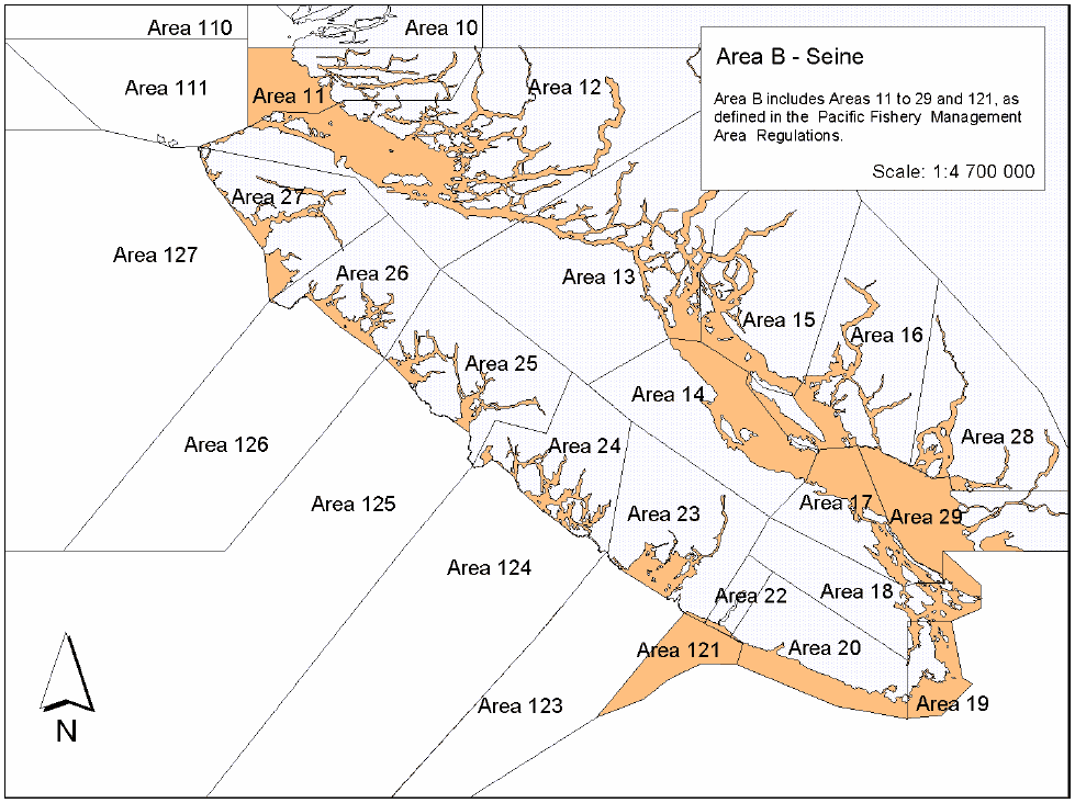 Commercial salmon fishing area map Area B