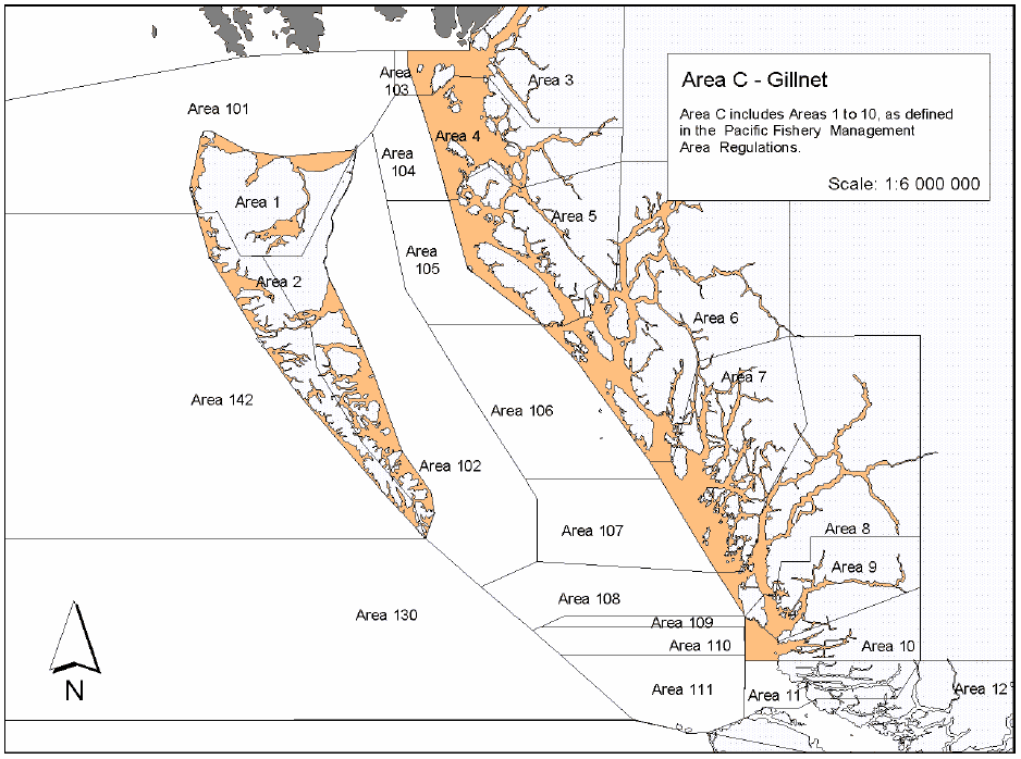 Carte de la zone C de permis de pêche commerciale du saumon
