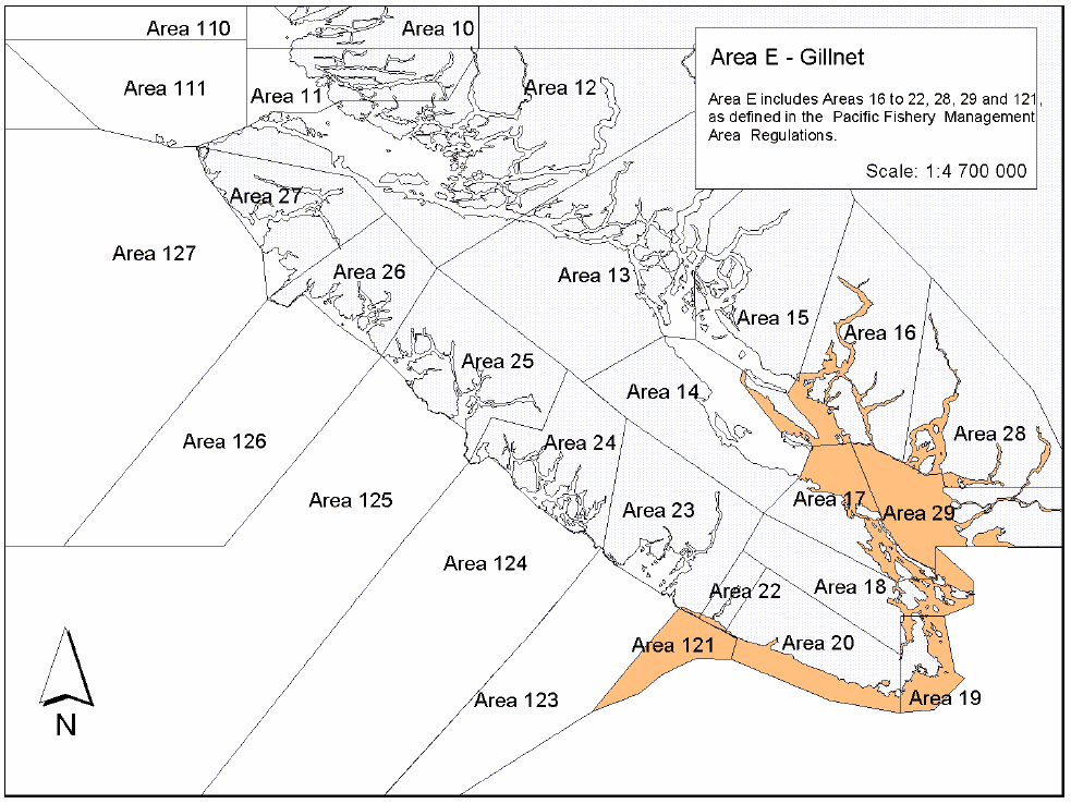 Commercial salmon fishing area map Area E