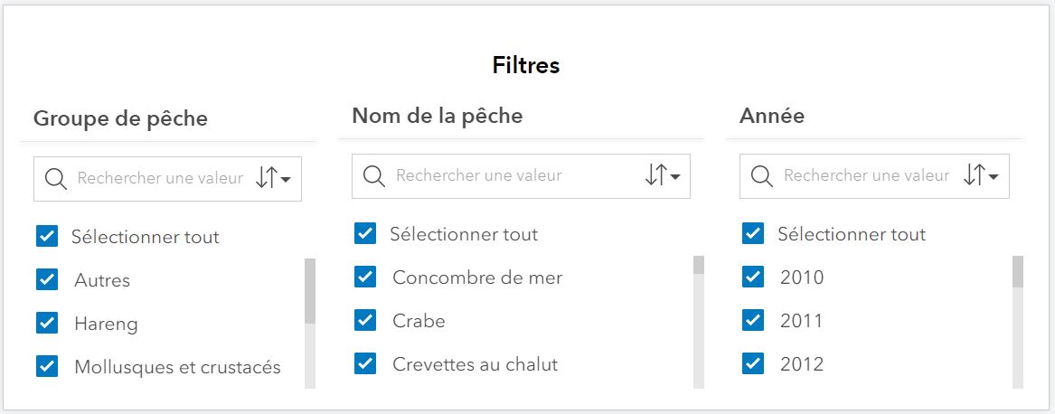 la zone filtres