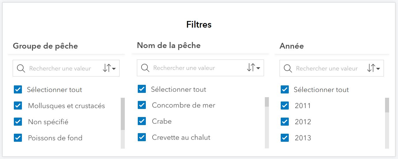 la zone filtres