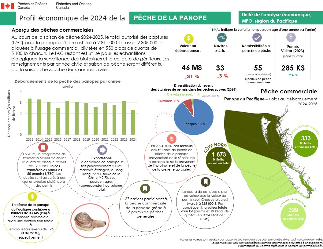 Profil économique de la pêche de la panope en 2024, gestion des pêches commerciales
