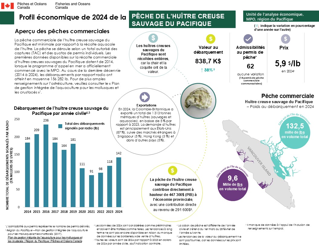 Profil économique de la pêche de l’huître creuse sauvage du Pacifique en 2024, aperçu des pêches commerciales