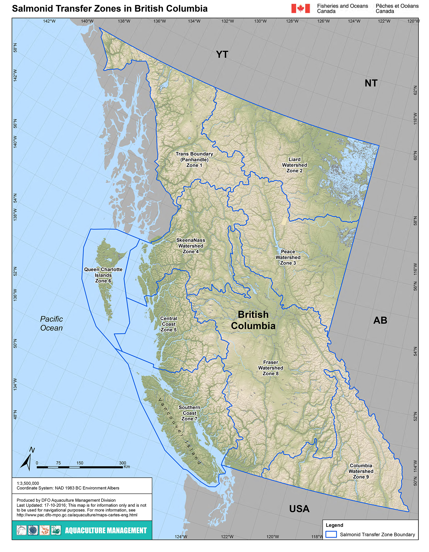 map: salmon transfer zones in British Columbia
