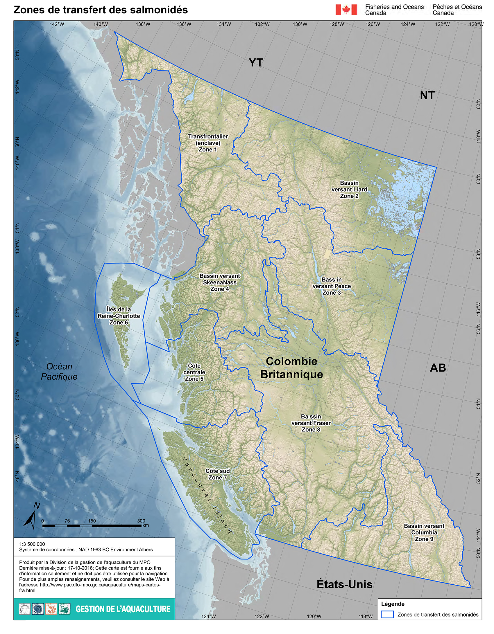 map: salmon transfer zones in British Columbia