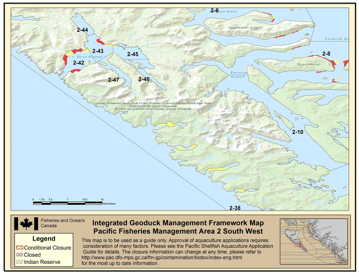 Map: Pacific Region Fisheries Management Area 2 South West