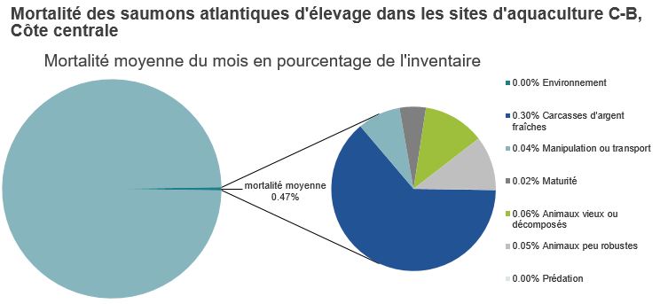 Mortalité des saumons atlantiques d'élevage dans les sites d'aquaculture C-B, Côte centrale 