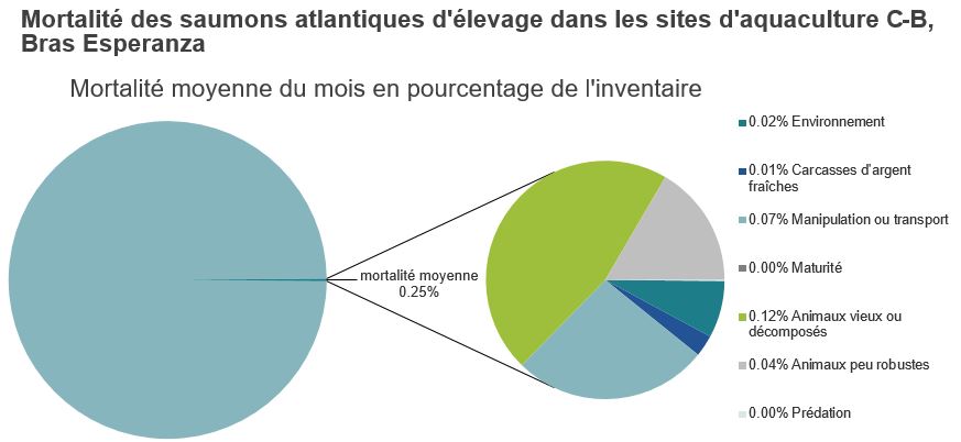 Mortalité des saumons atlantiques d'élevage dans les sites d'aquaculture C-B, Bras Esperanza