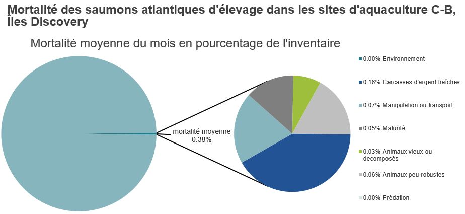 Mortalité des saumons atlantiques d'élevage dans les sites d'aquaculture C-B, îles Discovery
