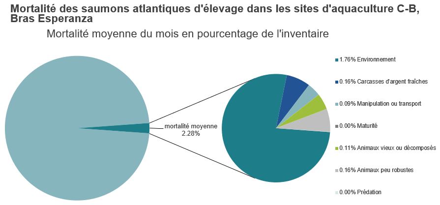 Mortalité des saumons atlantiques d'élevage dans les sites d'aquaculture C-B, Bras Esperanza