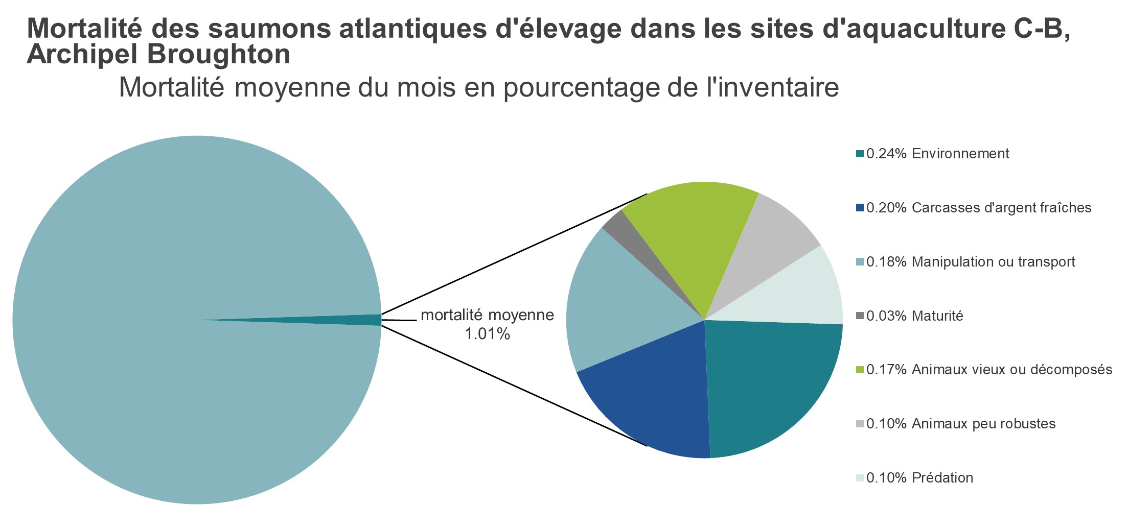 Mortalité des saumons atlantiques d'élevage dans les sites d'aquaculture C-B, Baie Clayoquot