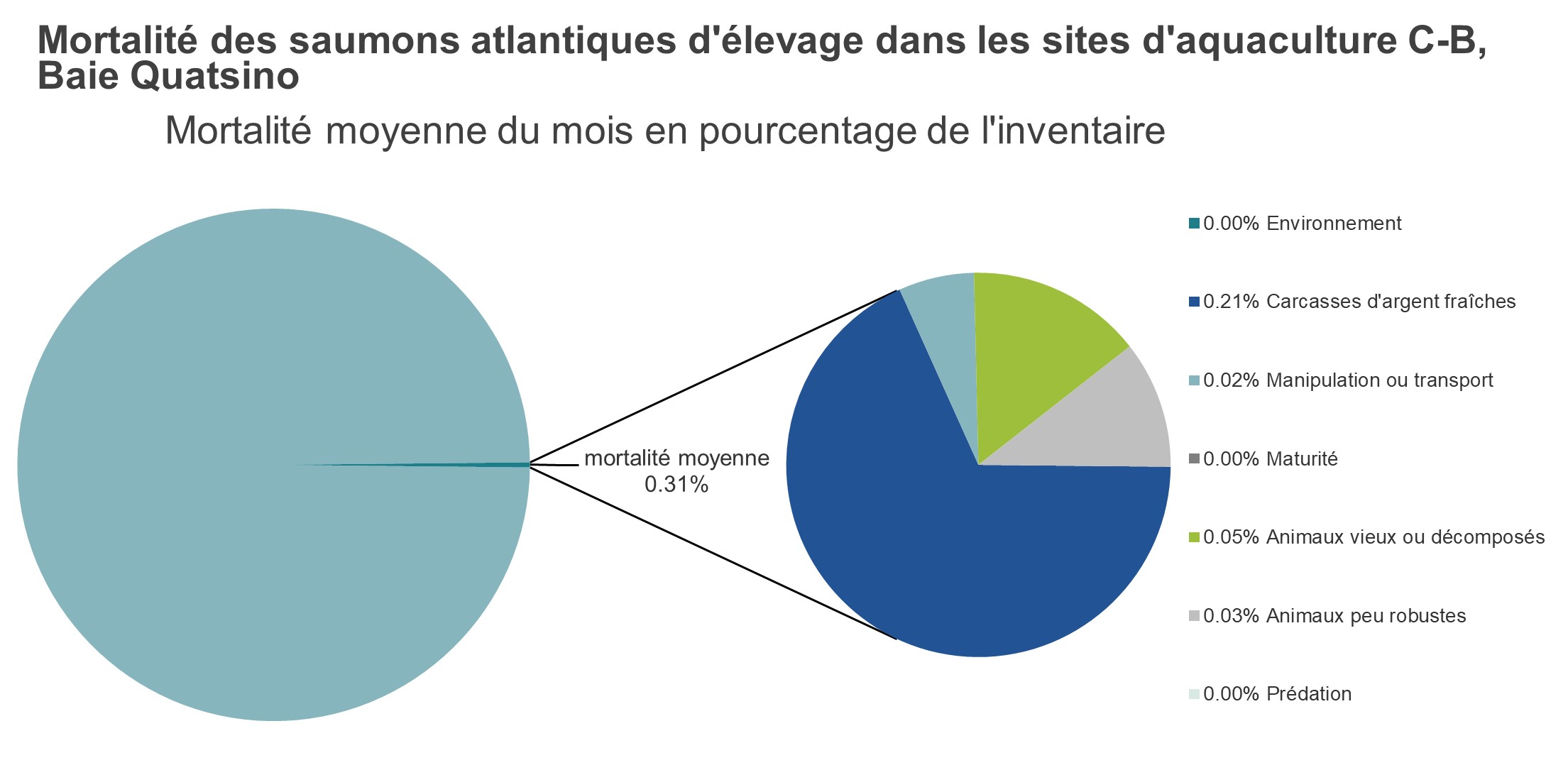 Mortalité des saumons atlantiques d'élevage dans les sites d'aquaculture C-B, Baie Quatsino