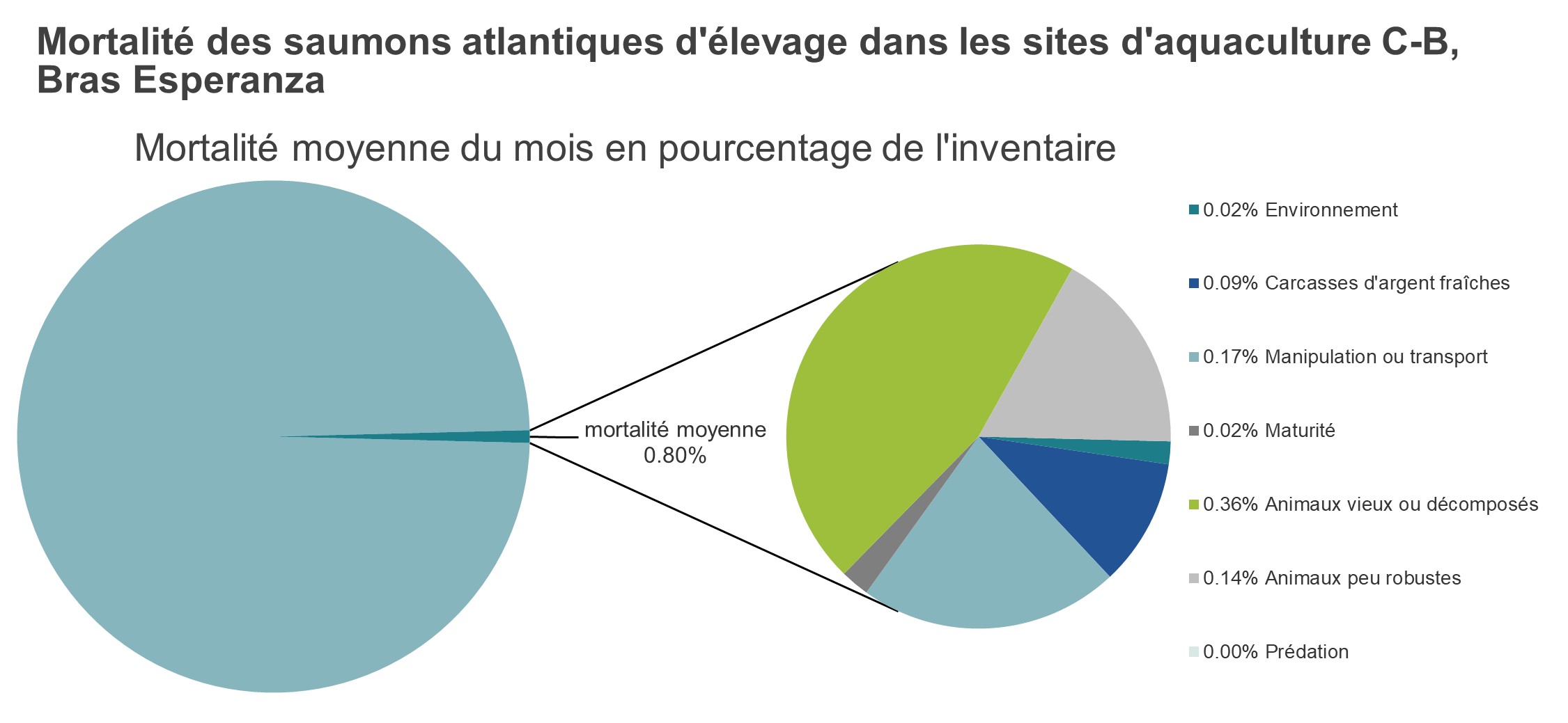 Mortalité des saumons atlantiques d'élevage dans les sites d'aquaculture C-B, Bras Esperanza