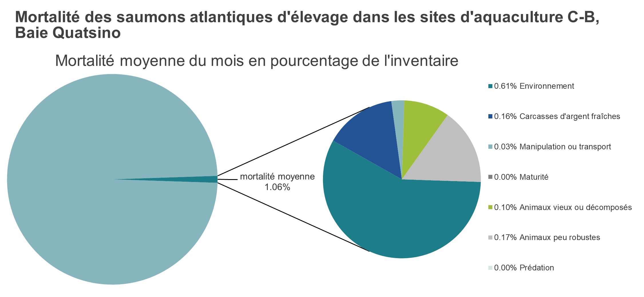Mortalité des saumons atlantiques d'élevage dans les sites d'aquaculture C-B, Baie Quatsino