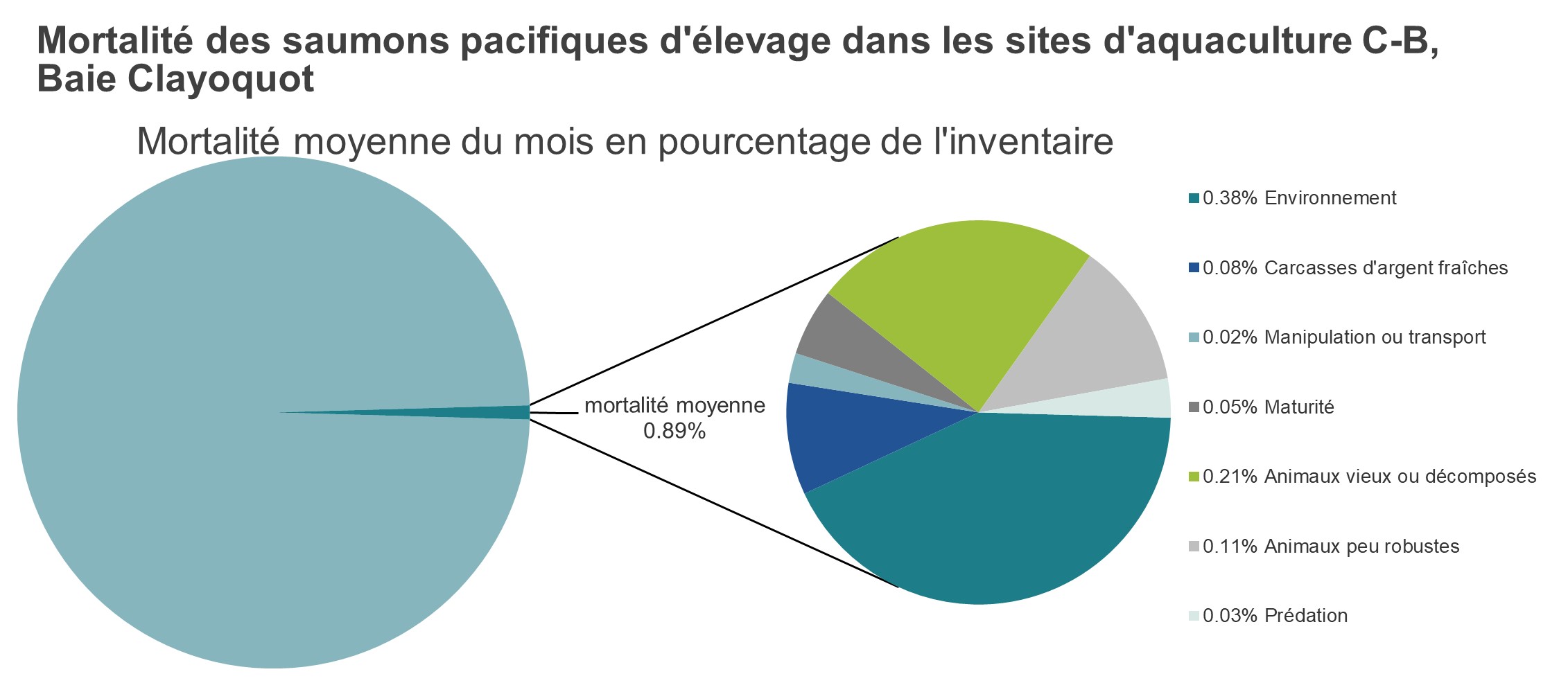 Mortalité des saumons pacifiques d'élevage dans les sites d'aquaculture C-B, Baie Clayoquot