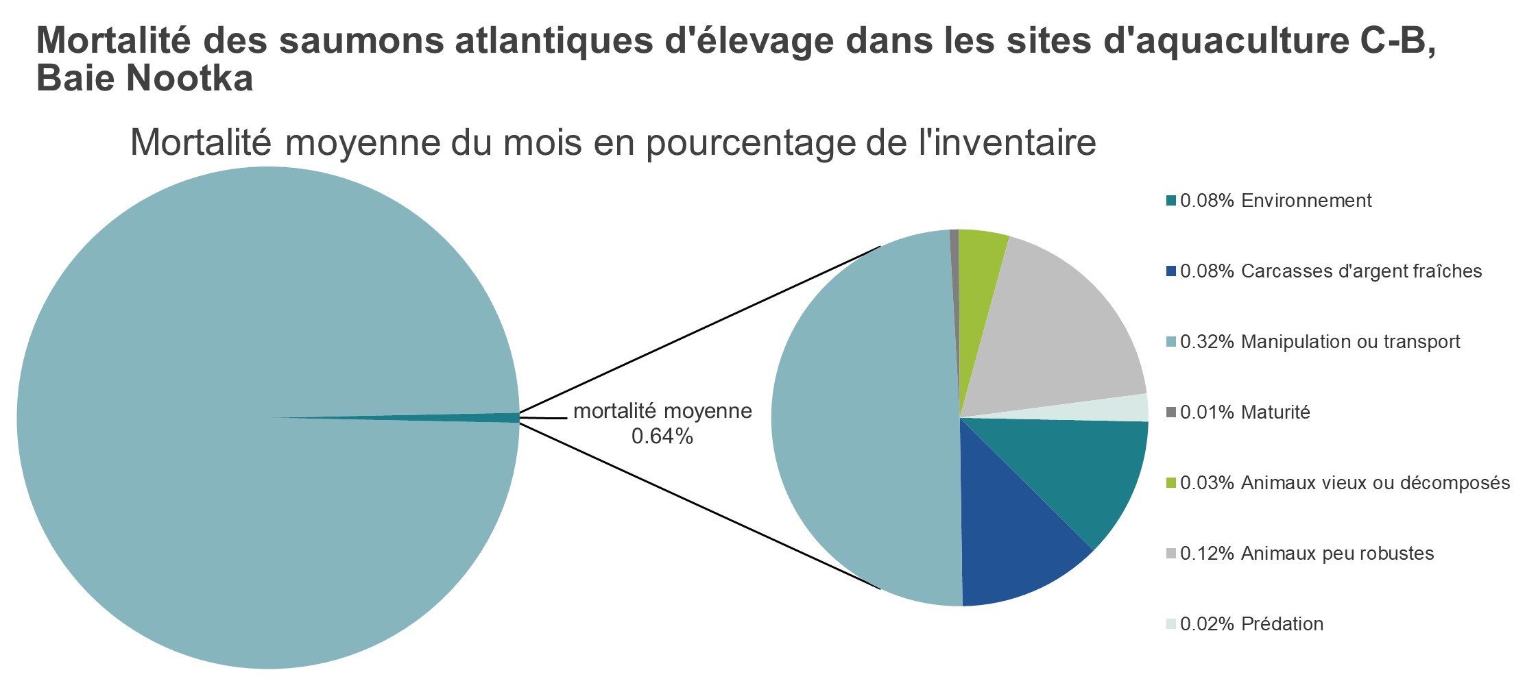 Mortalité des saumons atlantiques d'élevage dans les sites d'aquaculture C-B, Baie Nootka