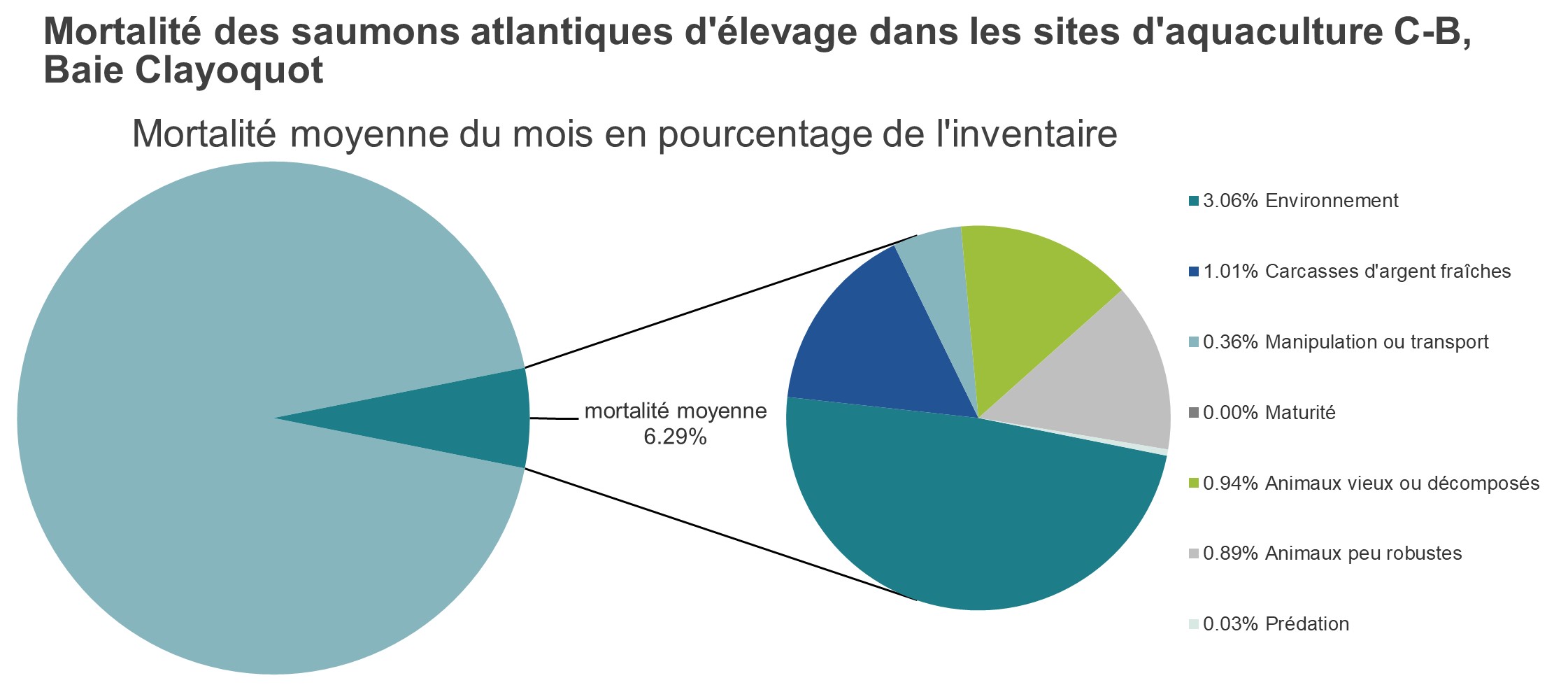 Mortalité des saumons atlantiques d'élevage dans les sites d'aquaculture C-B, Baie Clayoquot
