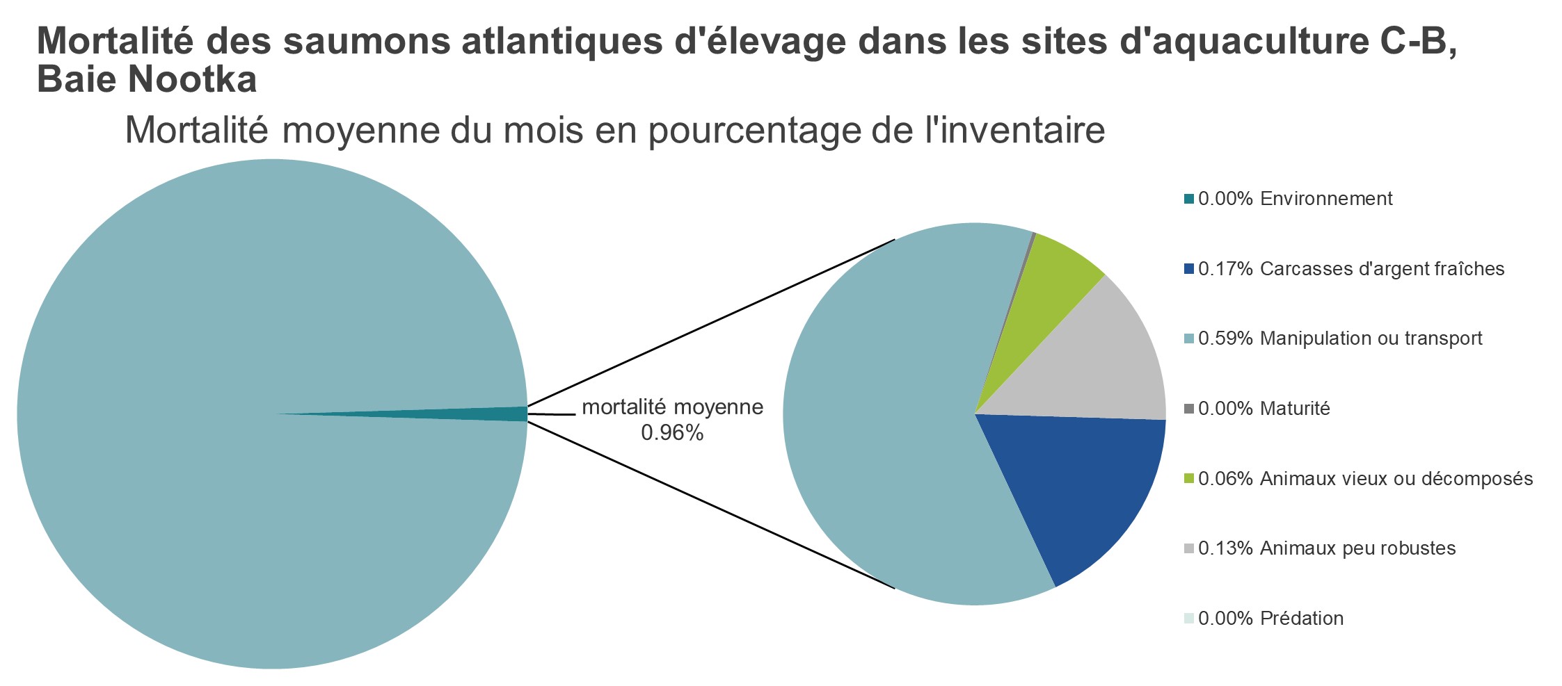 Mortalité des saumons atlantiques d'élevage dans les sites d'aquaculture C-B, Baie Nootka