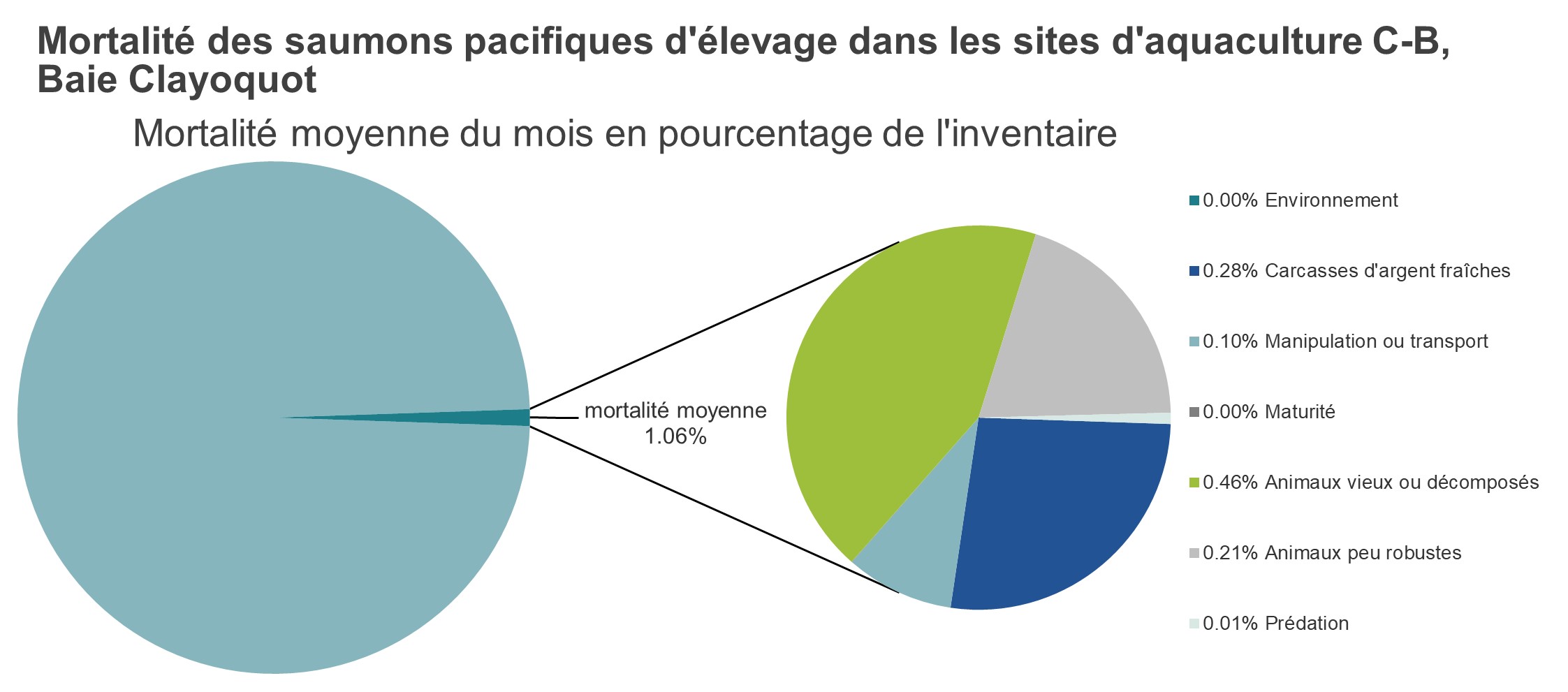 Mortalité des saumons pacifiques d'élevage dans les sites d'aquaculture C-B, Baie Clayoquot