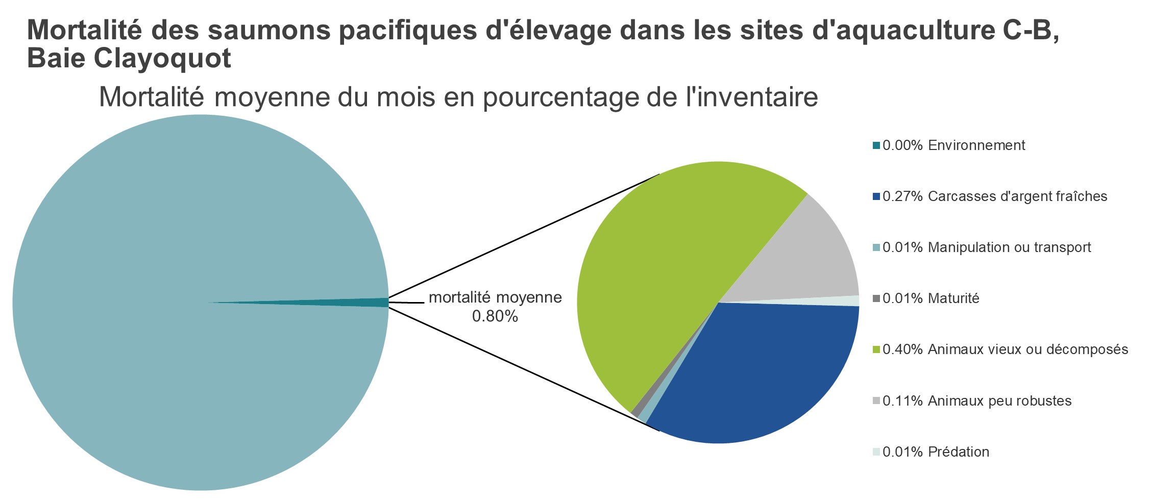 Mortalité des saumons pacifiques d'élevage dans les sites d'aquaculture C-B, Baie Clayoquot