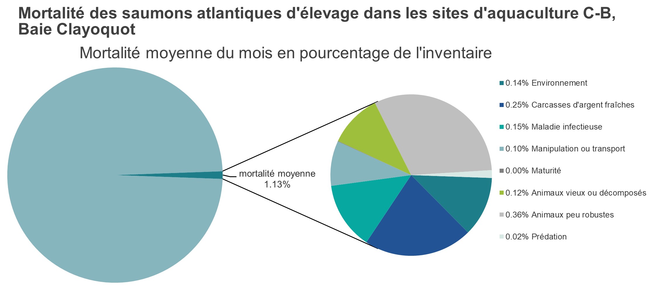 Mortalité des saumons atlantiques d'élevage dans les sites d'aquaculture C-B, Baie Clayoquot