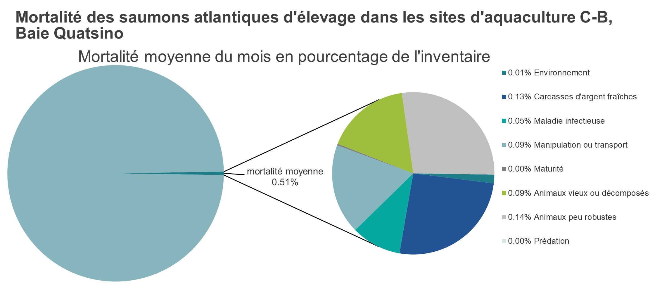 Mortalité des saumons atlantiques d'élevage dans les sites d'aquaculture C-B, Baie Quatsino
