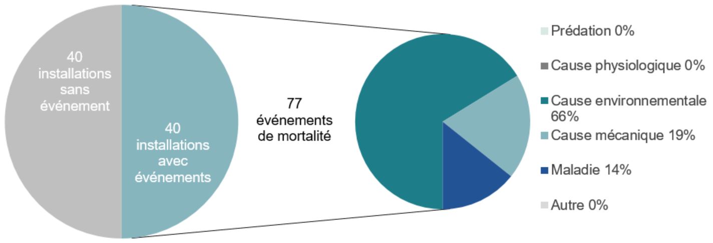 Graphique : Événements de mortalité aux sites de mariculture de poissons de la Colombie-Britannique, 2018