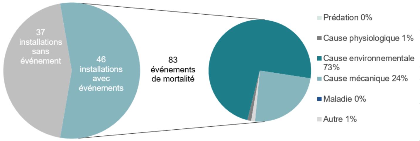 Graphique : Événements de mortalité aux sites de mariculture de poissons de la Colombie-Britannique, 2019