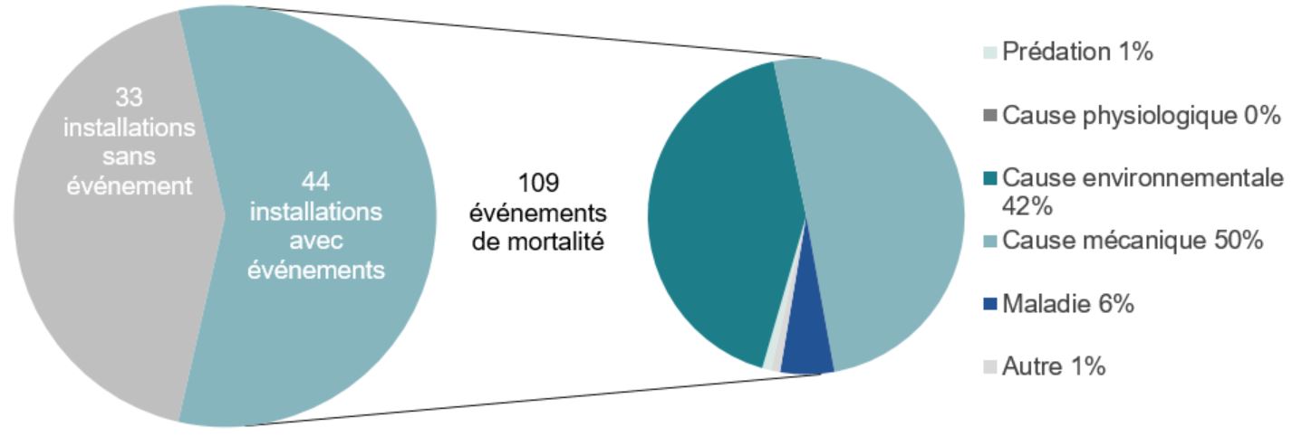 Graphique : Événements de mortalité aux sites de mariculture de poissons de la Colombie-Britannique, 2020