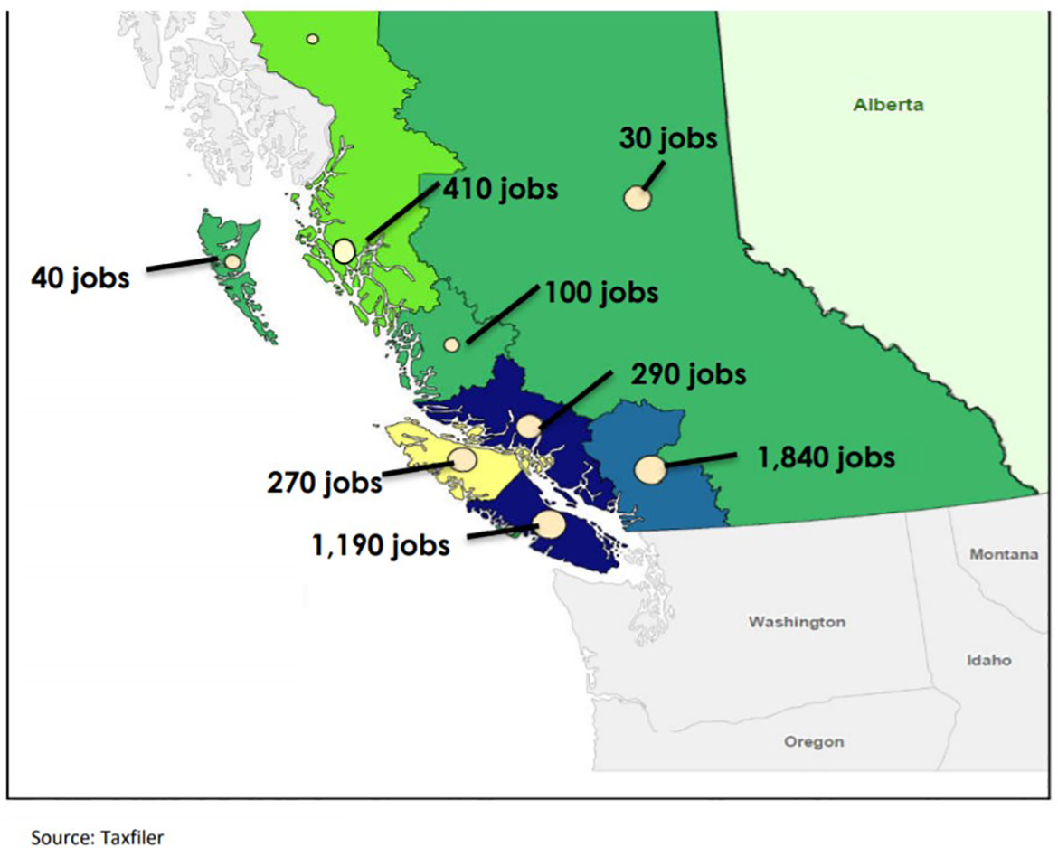 Map: Distribution of Employment in the BC Commercial Fishery in 2012