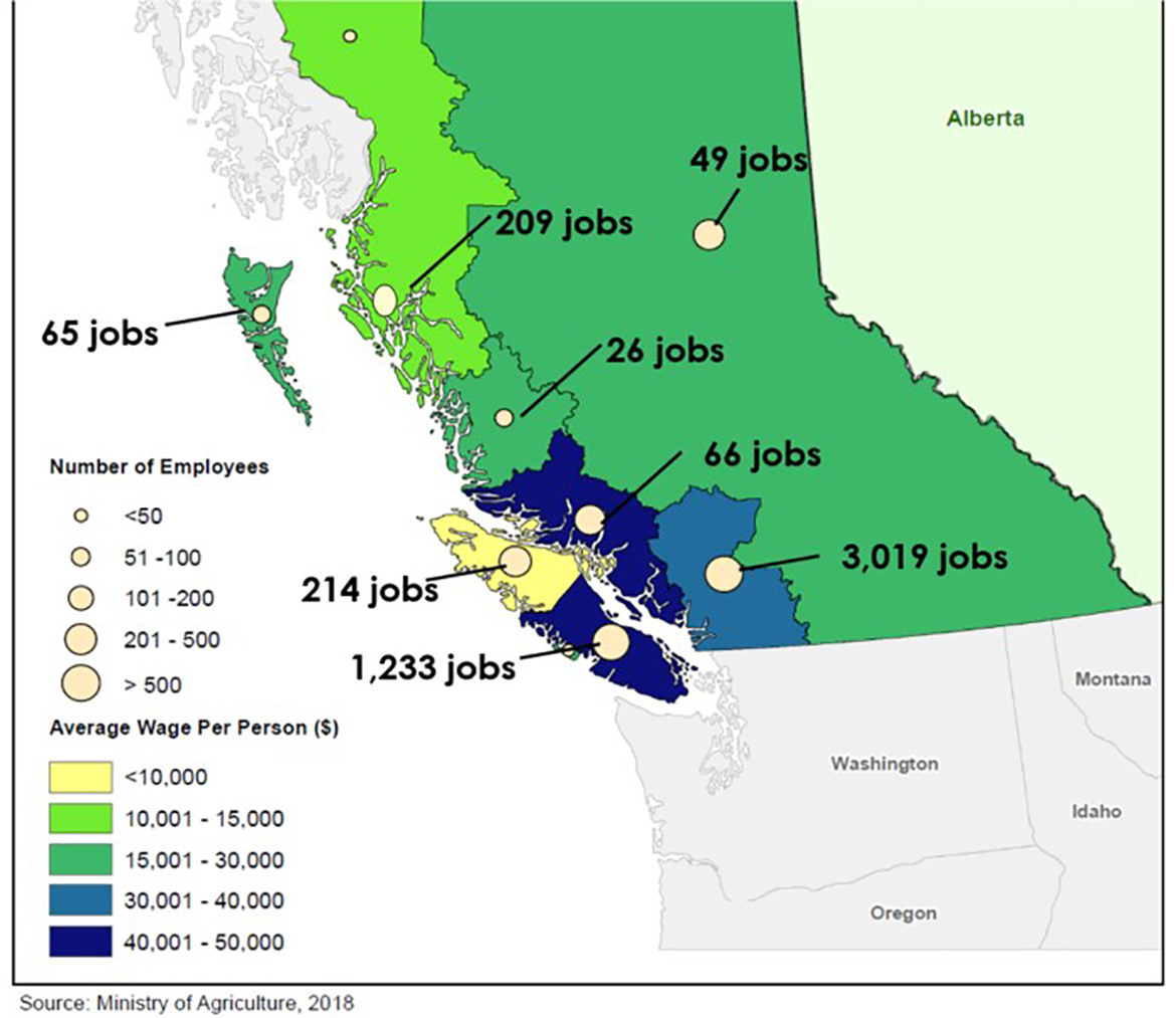 Map: Distribution of Employment in the BC Commercial Fish Processing Industry in 2017