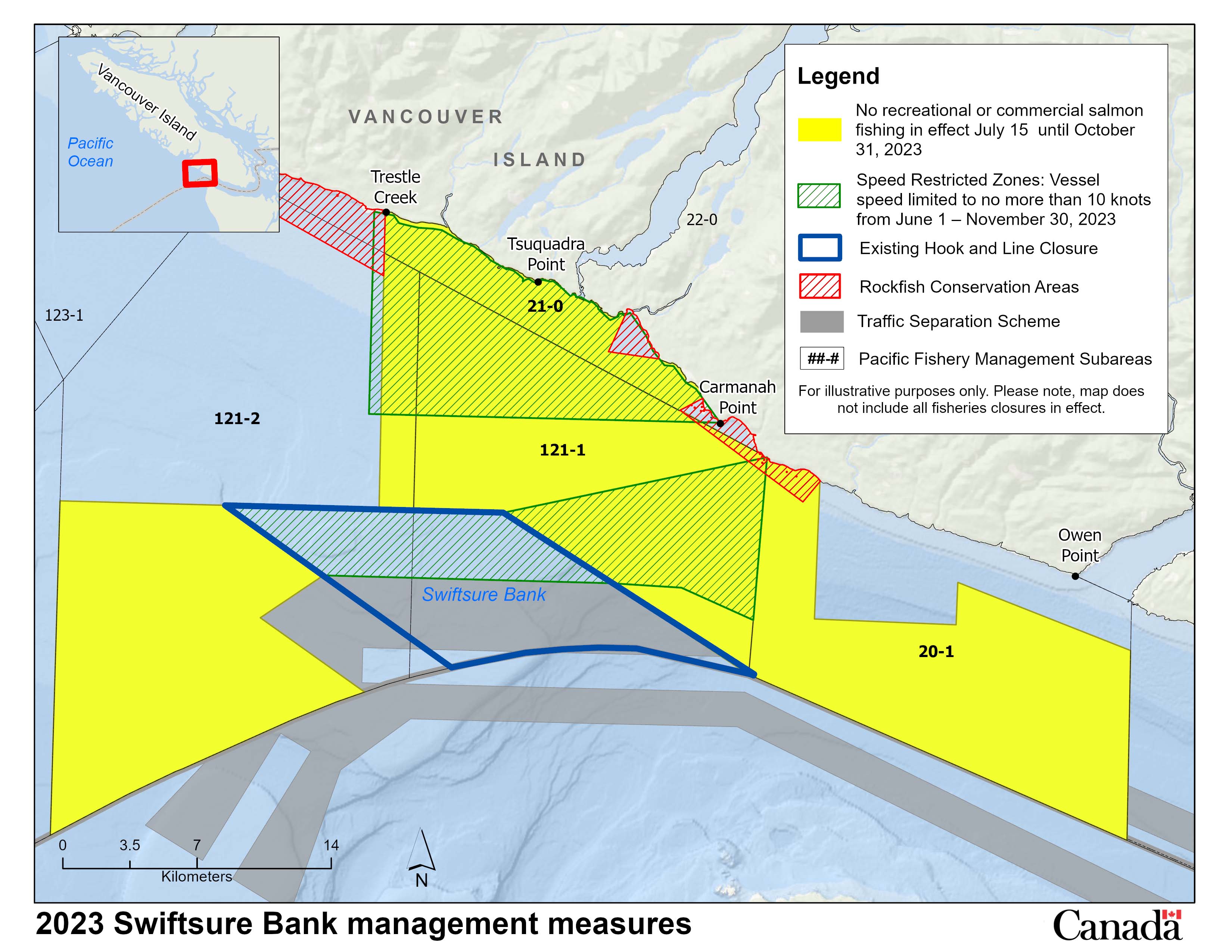 Map of management measures in Swiftsure Bank to support Southern Resident killer whale recovery