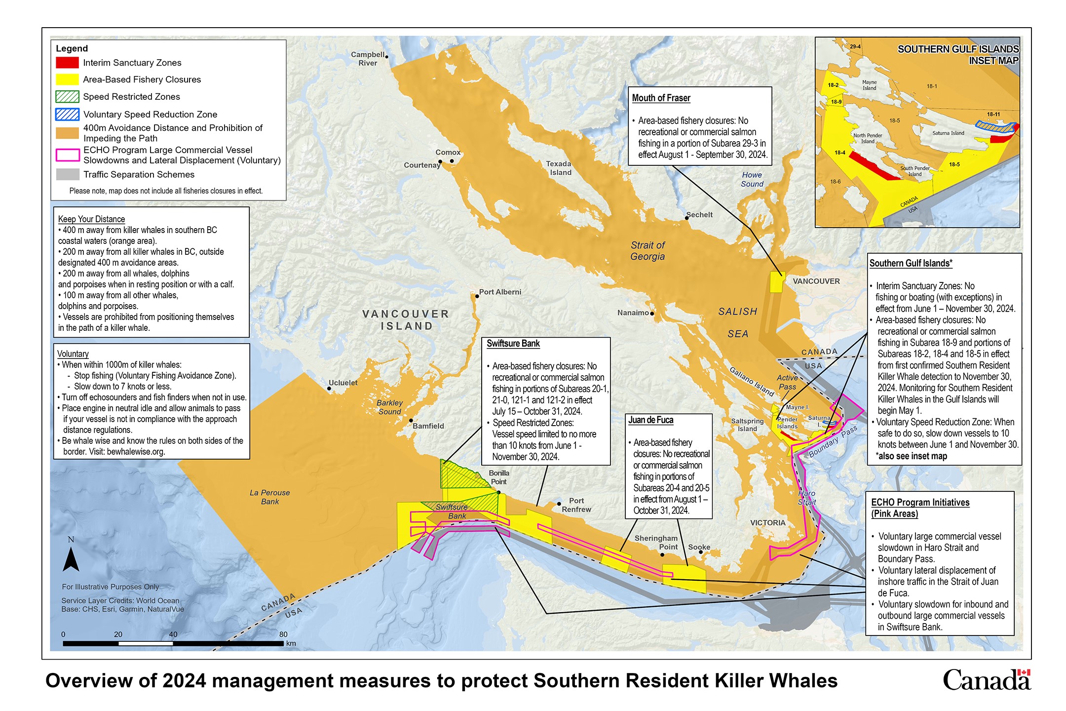Map of an overview of management measures to support Southern Resident killer whale recovery