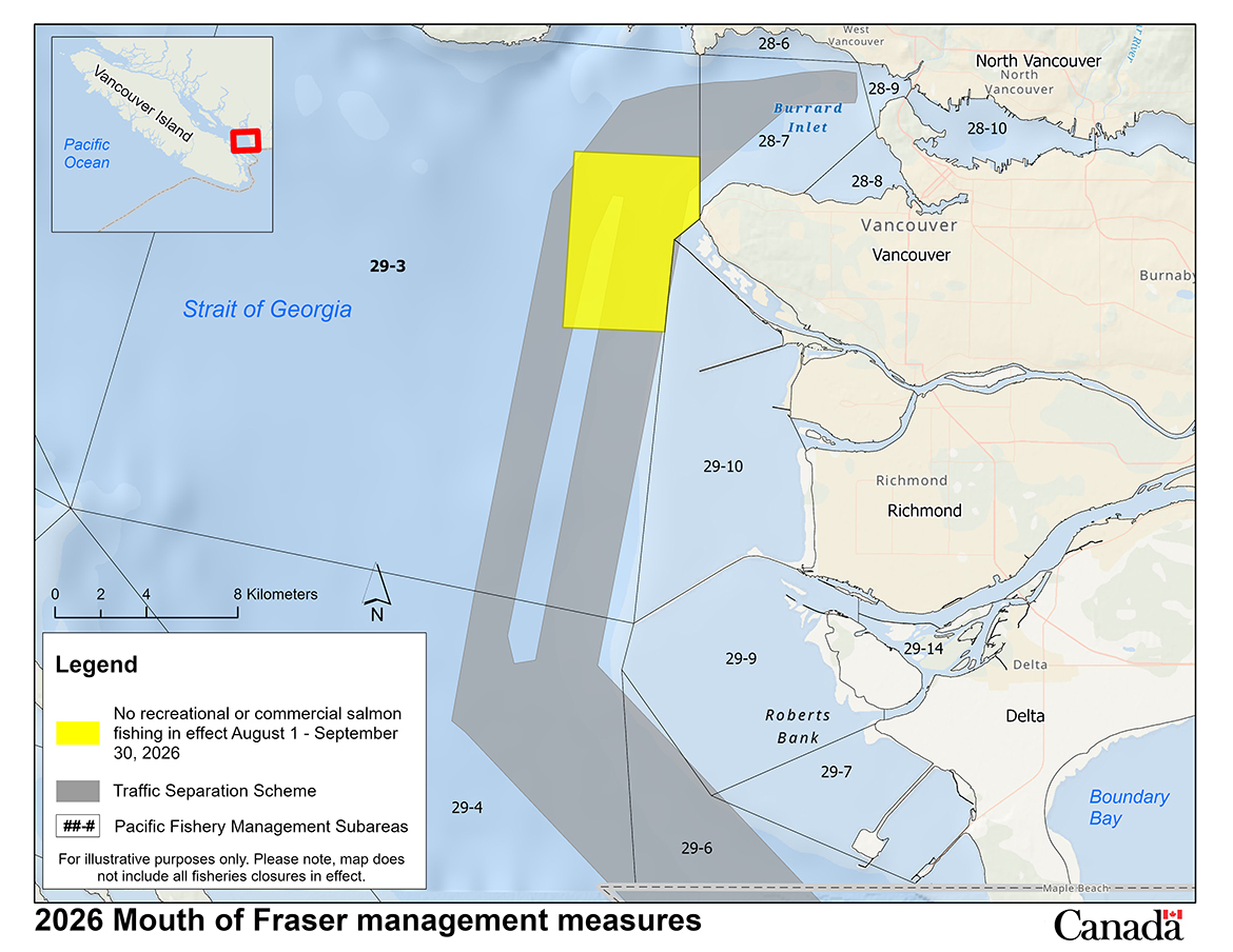 Map of management measures in the Fraser River Mouth to support Southern Resident killer whale recovery