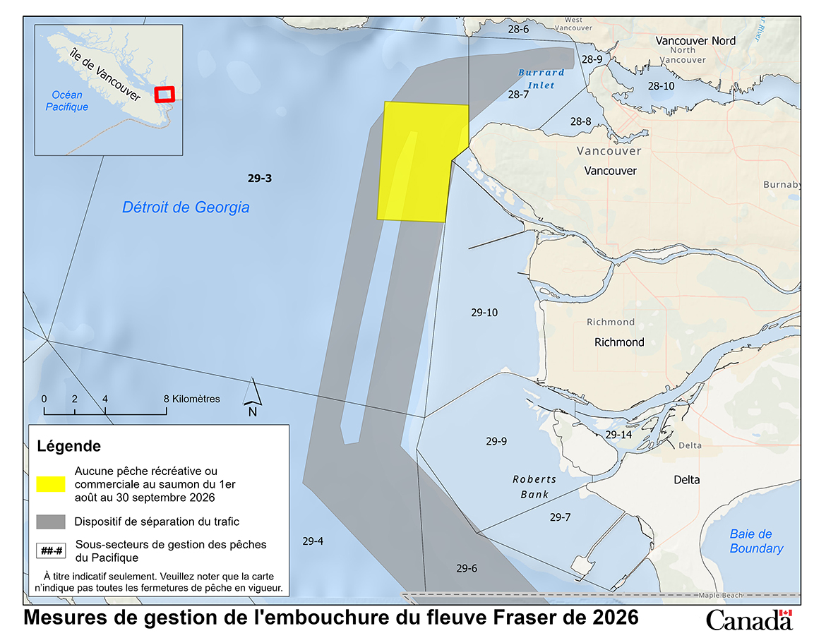 Carte des mesures de gestion dans l'embouchure du fleuve Fraser