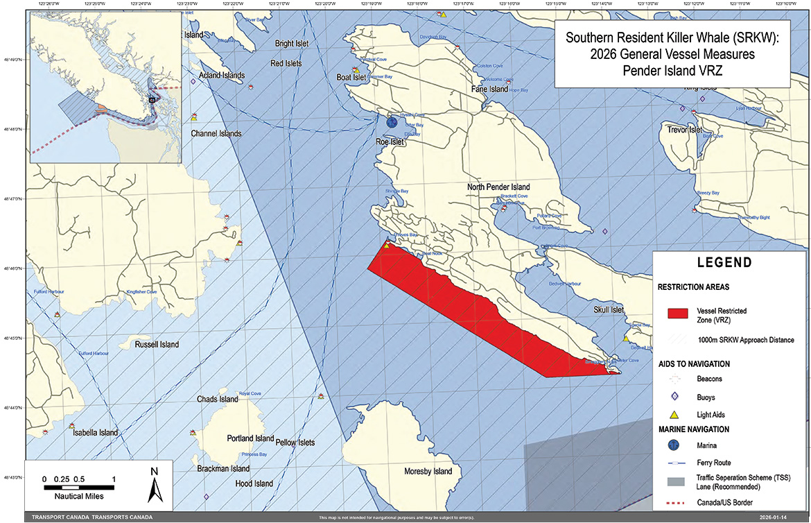 Map of management measures in the Gulf Islands to support Southern Resident killer whale recovery