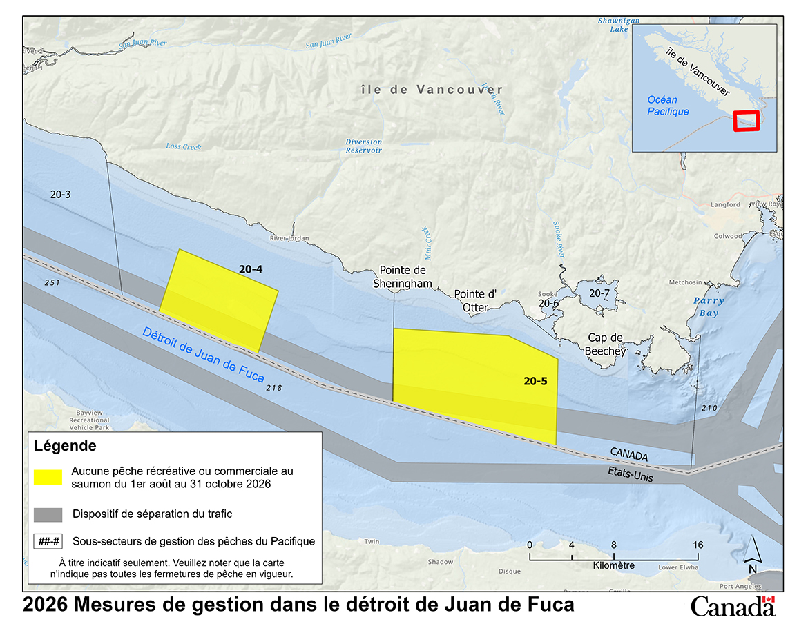 Carte des mesures de gestion du détroit de Juan de Fuca