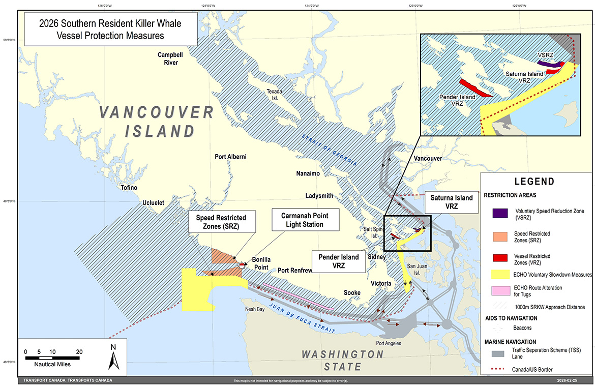 Map of an overview of management measures to support Southern Resident killer whale recovery