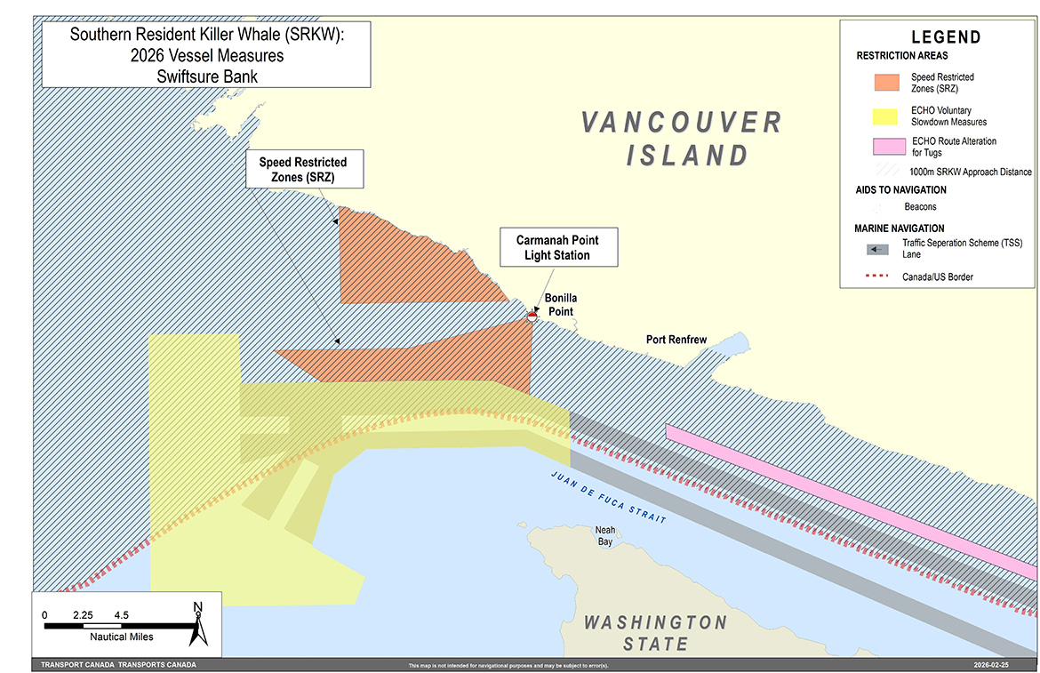 Map of management measures in Swiftsure Bank to support Southern Resident killer whale recovery