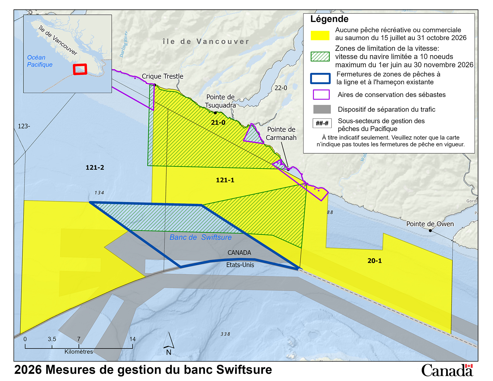 Carte des mesures de gestion du Banc Swiftsure
