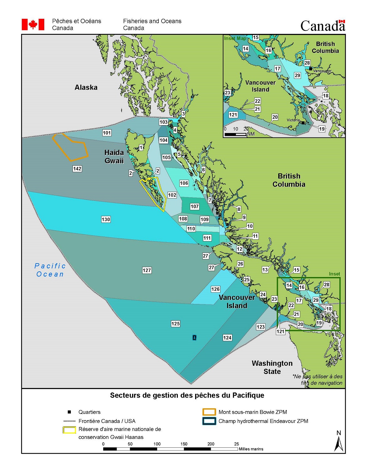 Carte : Secteurs de gestion des pêches du Pacifique