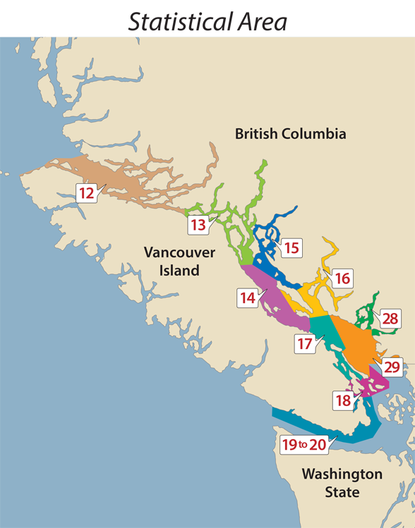 Map: Rockfish conservation areas - Areas 12 to 20, 28 and 29 RCAs