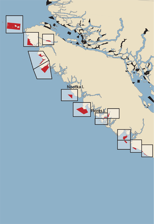 Map: Rockfish conservation areas - Areas 11, 21 to 27, 111, 121 to 127