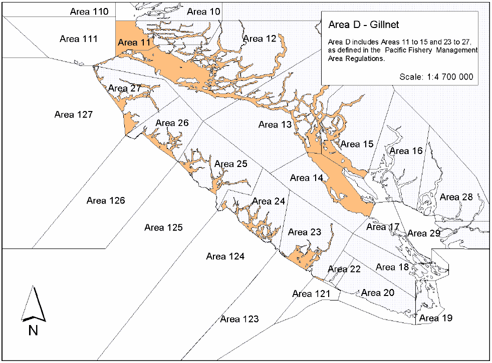 Carte de la zone D de permis de pêche commerciale du saumon