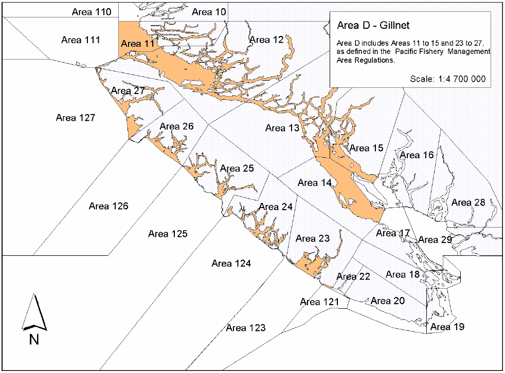 Commercial salmon fishing area map Area D