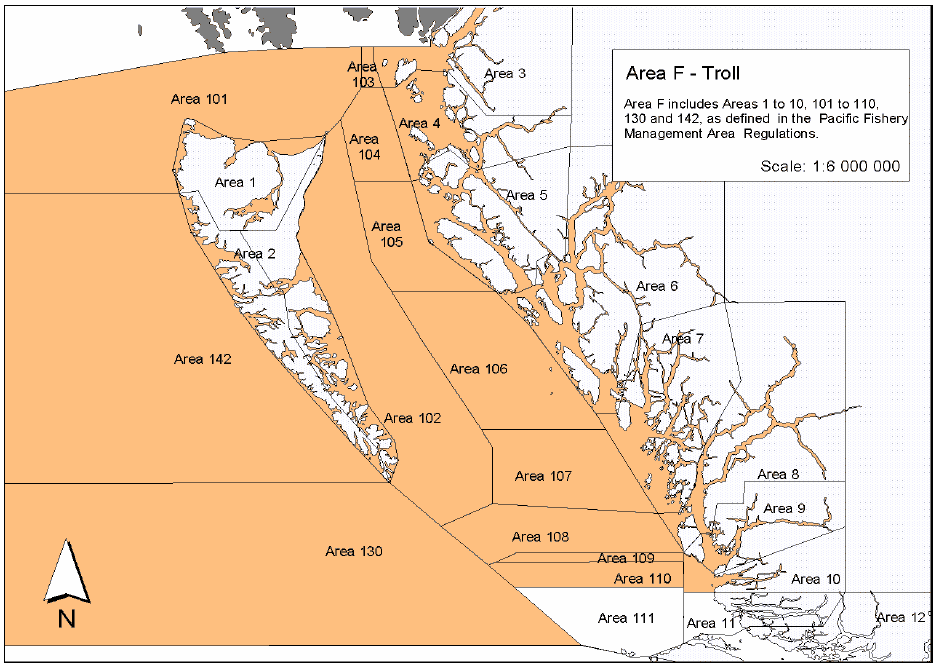 Carte de la zone F de permis de pêche commerciale du saumon