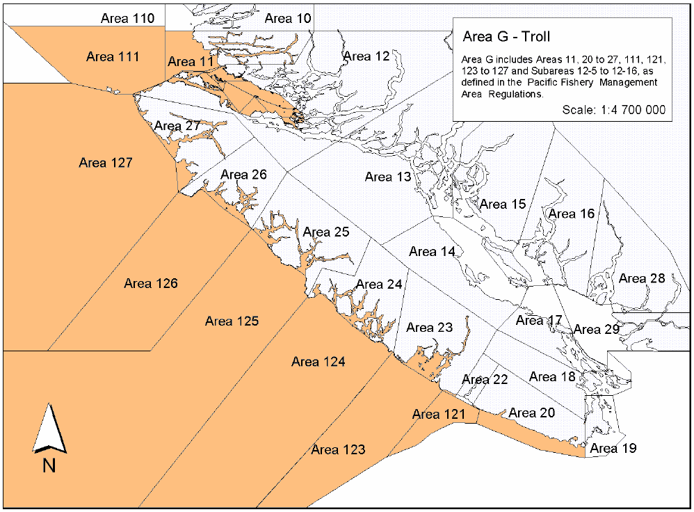 Carte de la zone G de permis de pêche commerciale du saumon